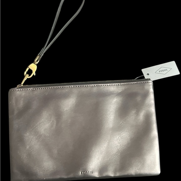 Fossil Metallic Silver Clutch with Medallion Pattern and Wrist Strap - Picture 6 of 6
